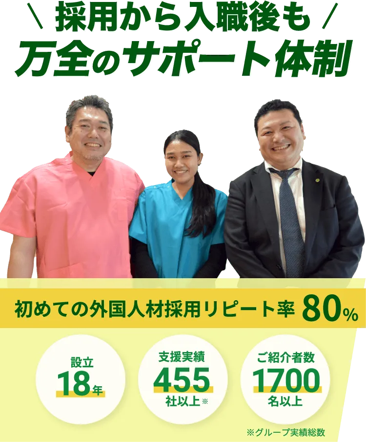 採用から入職後も万全のサポート体制